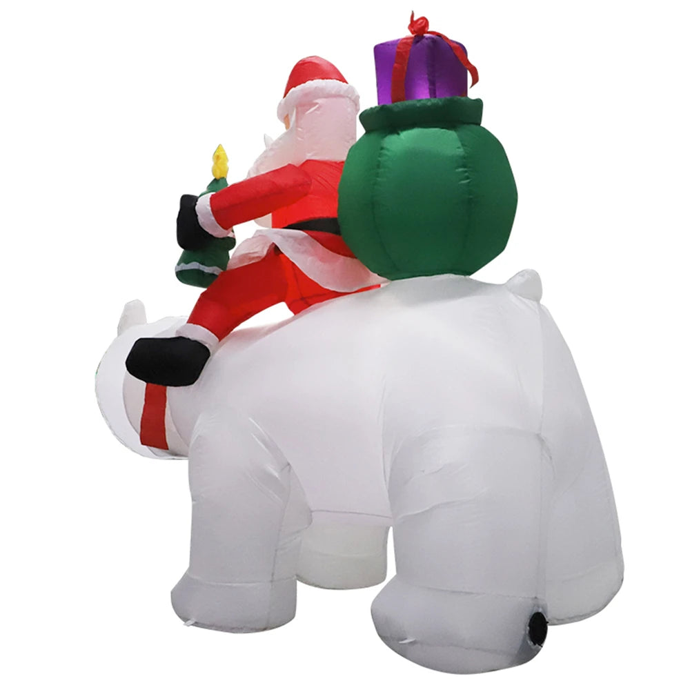 Inflatable Santa on Polar Bear and Snowman