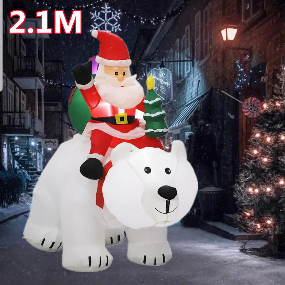 Inflatable Santa on Polar Bear and Snowman