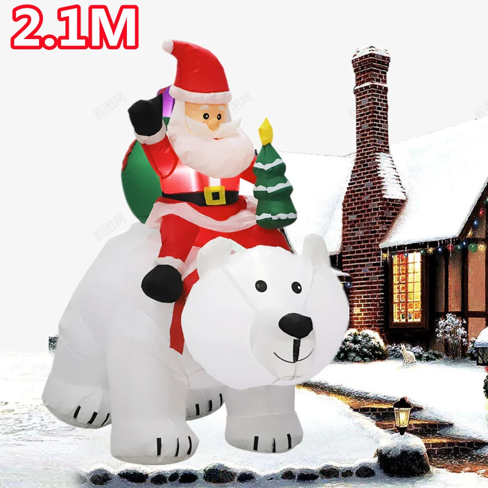 Inflatable Santa on Polar Bear and Snowman