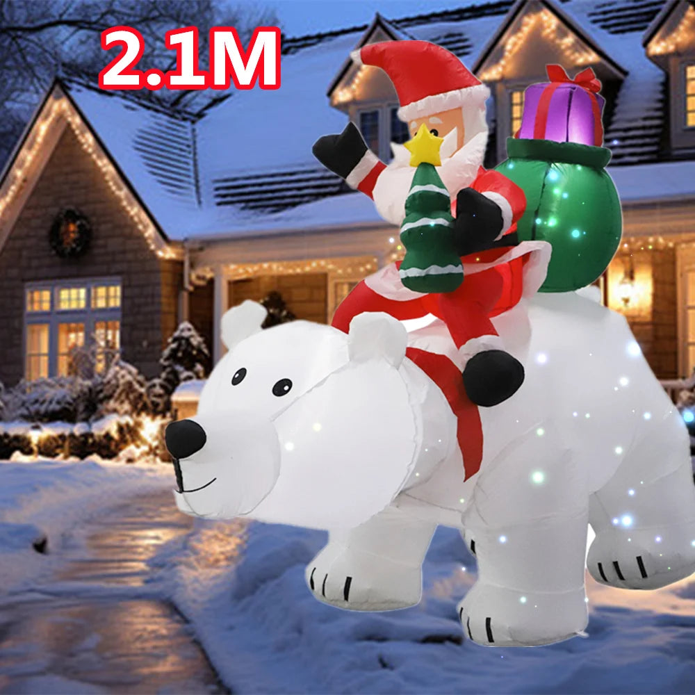 Inflatable Santa on Polar Bear and Snowman