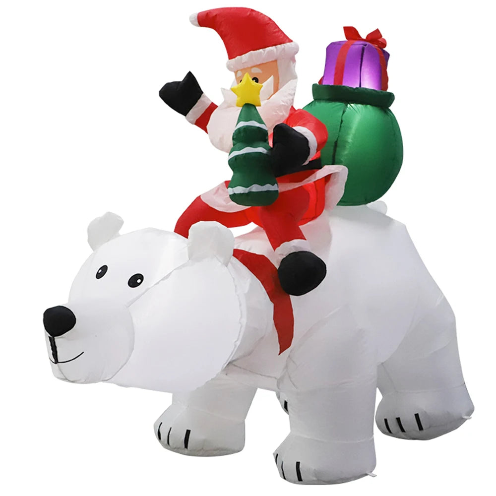 Inflatable Santa on Polar Bear and Snowman